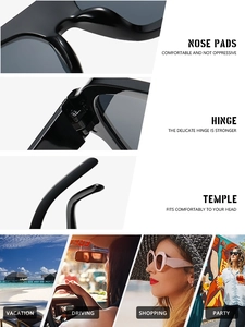 Detailed view of ergonomic nose pads, durable hinges and temples for square sunglasses