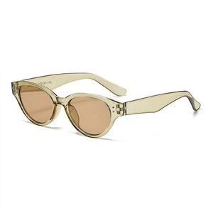 Retro cat-eye sunglasses with translucent olive green frame and brown tinted lenses