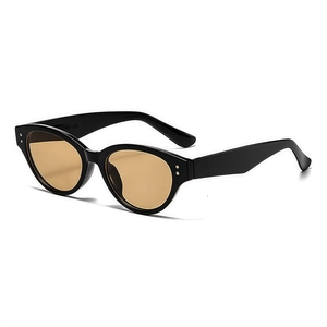 Retro black cat-eye sunglasses with amber lenses and metal rivets for outdoor fashion wear