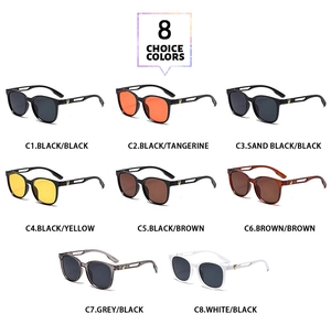 Detail display of stylish retro square sunglasses in 8 assorted colors with metal accents