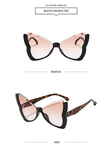 Butterfly frame sunglasses in black with gradient tea lenses and tortoise temples