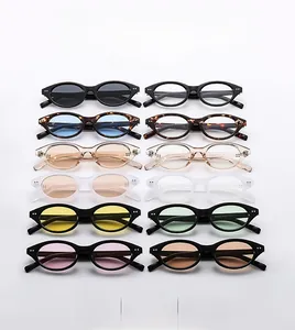 Collage of retro oval sunglasses in multiple colors and tinted lenses for outdoor style