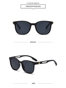Detailed side view of matte black sunglasses featuring a golden leopard head emblem