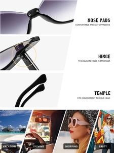 Detail of butterfly frame sunglasses featuring purple gradient lenses and metal hinges