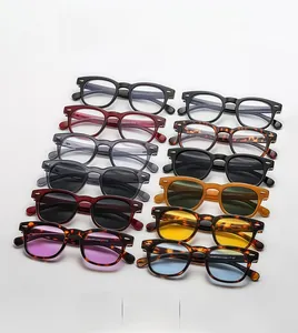 Detailed grid of fashion square sunglasses in various colors and lens tints