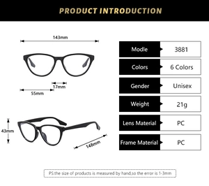 Detailed dimension guide for cat-eye blue light blocking glasses frames with exact size specs