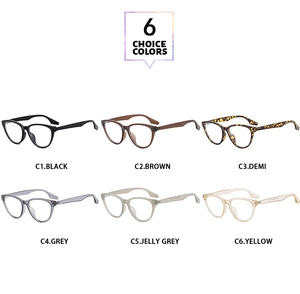 Matrix view showing six different color options of retro cat-eye anti-blue light glasses