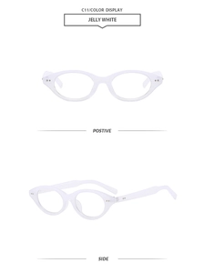 Front and side view of jelly white oval sunglasses with C11 model and silver rivets