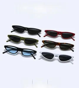 Close-up of cat eye sunglasses in various colors featuring wear-resistant narrow frames