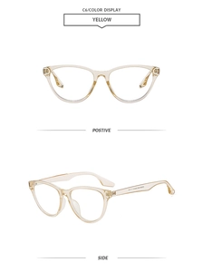 Front and side view of yellow cat eye anti-blue light glasses with clear frames