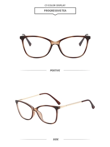 Detailed view of cat-eye glasses frame in Progressive Tea tortoiseshell finish with slim metal legs