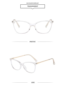 Classic cat-eye glasses frame with transparent rims and pale gold metal temples