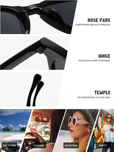 Detail view of reinforced metal hinges and integrated nose pads on square sunglasses