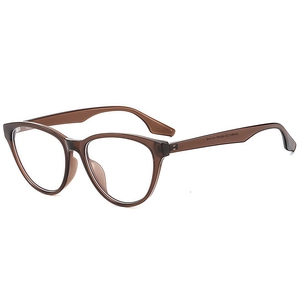Fashionable brown transparent cat-eye glasses frame with blue light blocking lenses
