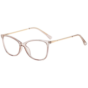 Classic retro cat-eye glasses with transparent pink frames and slim gold metal temples