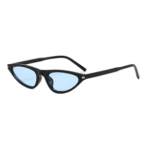 Retro cat-eye sunglasses with glossy black frames and light blue lenses for outdoor fashion
