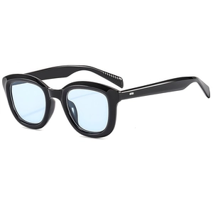 Classic square round sunglasses in black frame with light blue translucent lenses