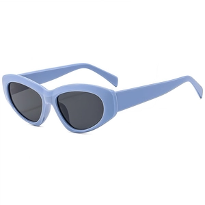 Stylish light blue heart cat-eye sunglasses with dark grey lenses and wide frames
