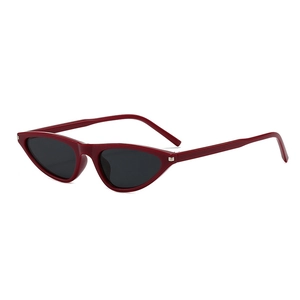 Retro narrow cat eye sunglasses with dark red frame and black lenses for outdoor fashion
