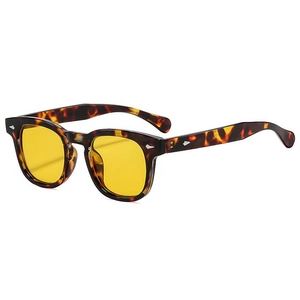 Classic tortoise shell square sunglasses with yellow lenses and metal arrow detail
