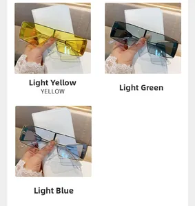 Close-up of retro rectangular sunglasses with transparent yellow, green and blue lenses