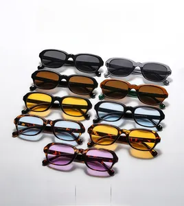 Detailed grid showing nine vintage oval sunglasses in acetate with multi-color lenses