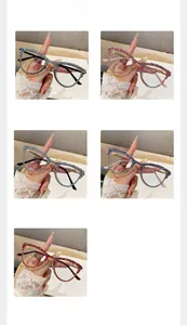 Close-up of sparkling rhinestone-encrusted cat-eye glasses frames in multiple colors