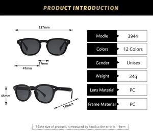 Spécifications de taille détaillées pour lunettes de soleil noires polygonales modèle 3944