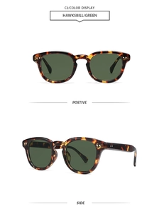 Vues détaillées de face et de côté de lunettes de soleil écaillées avec verres verts
