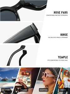 Macro details of sunglasses hinges and nose pads with various outdoor usage scenarios