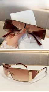 Detail of golden metal frame sunglasses with gradient brown lenses and hollow temple