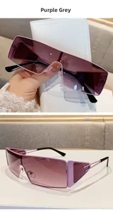 Detail of Y2K purple grey gradient sunglasses with stylish hollow temples and adjustable nose pads