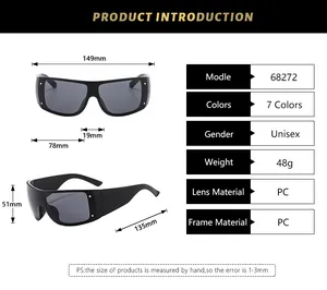 Detailed size specifications and dimensions for trendy oversized wraparound sunglasses