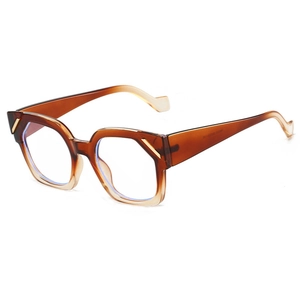 Retro polygon oversized sunglasses with gradient brown frames and blue reflective lenses