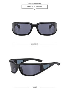Vue détaillée avant et latérale des lunettes de soleil de sport futuristes noir mat
