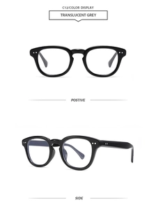 Vues détaillées de lunettes de soleil polygonales gris translucide face et de profil
