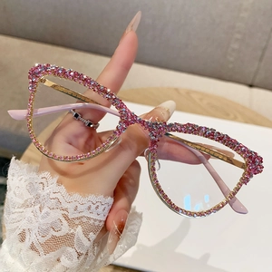 Fashion cat-eye glasses frame with pink rhinestones and vintage aesthetic for women