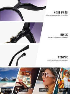 Detail view of square sunglasses with integrated nose pads and metal hinge components