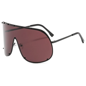 Modern oversized shield sunglasses with studded black frame and gradient lenses