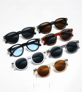 Classic retro round frame sunglasses collection featuring various colors and metal rivet details
