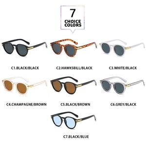 Classic round sunglasses set featuring seven color variants with golden hinge accents