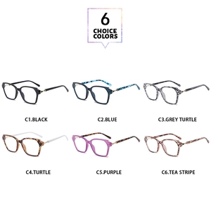 Sélection de montures de lunettes carrées rétro en six couleurs avec accents en métal