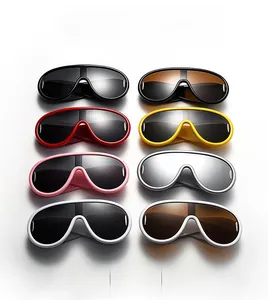 Collection of oversized shield sunglasses in multiple colors with sleek y2k sporty frames