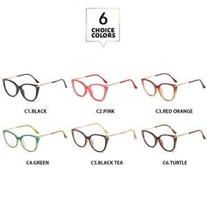 Cat eye glasses frames set in six assorted colors with elegant golden metal temples