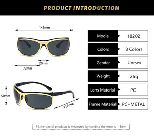 Tableau des tailles détaillé des lunettes de soleil punk ovales avec mesures des verres