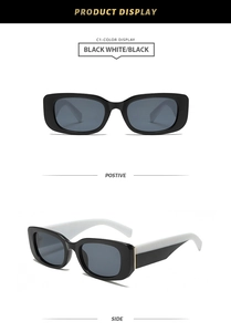 Lunettes de soleil carrées classiques avec branches bicolores noir et blanc, deux vues