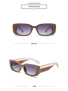 Vues avant et latérale de lunettes de soleil carrées café avec verres dégradés violets