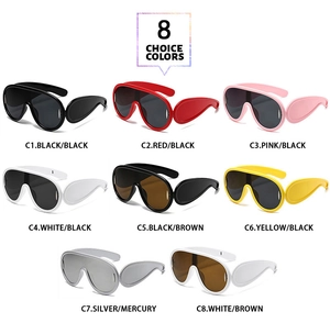 Flat lay view of large frame oversized sunglasses in 8 assorted fashion colors