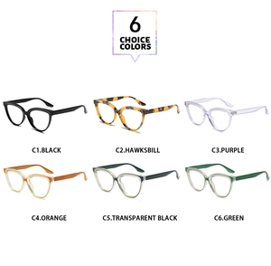 Cat eye glasses frames collection in six colors including tortoiseshell and clear purple