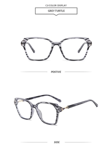 Détails de la monture de lunettes carrée écaille grise avec charnières en métal doré
